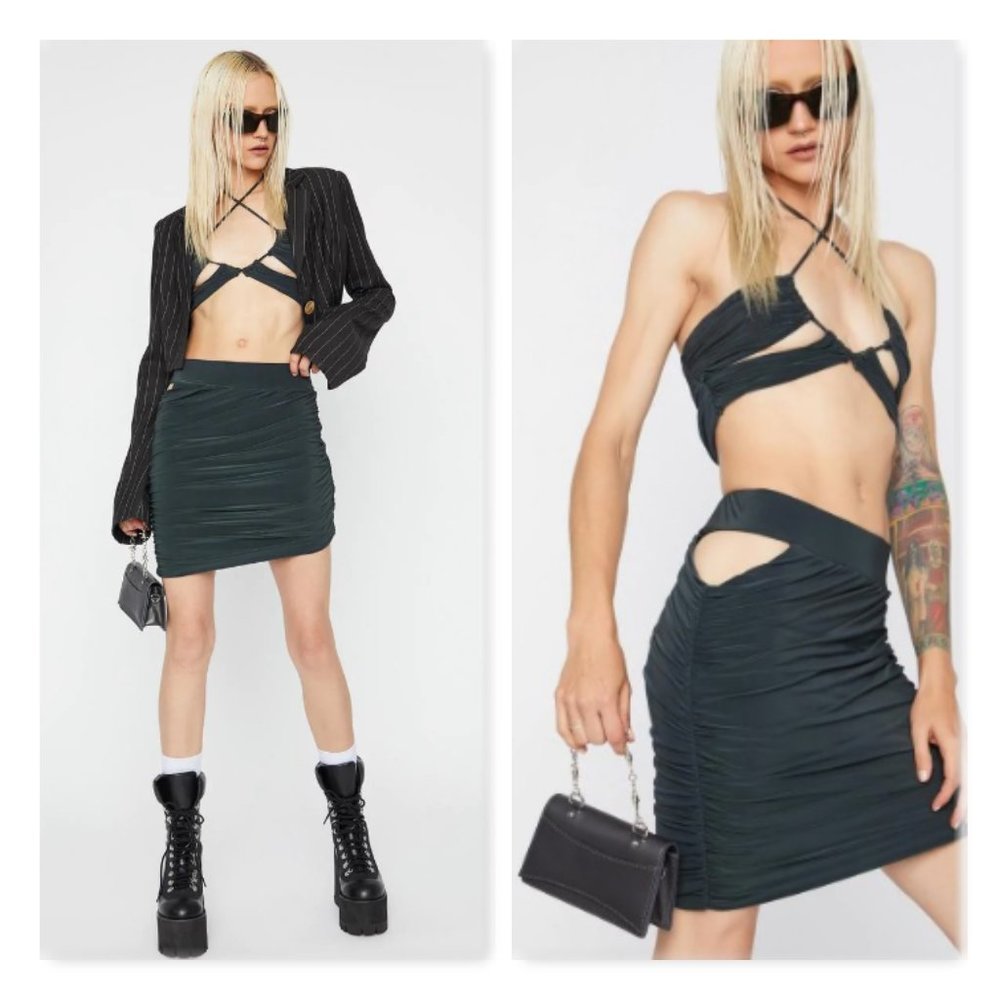 Dark Gray Cut Out Skirt Set